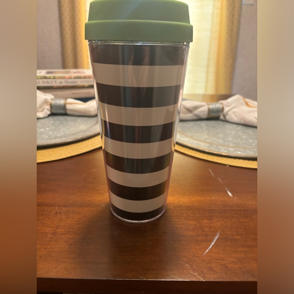 Kate Spade Striped Tumbler with Green Lid